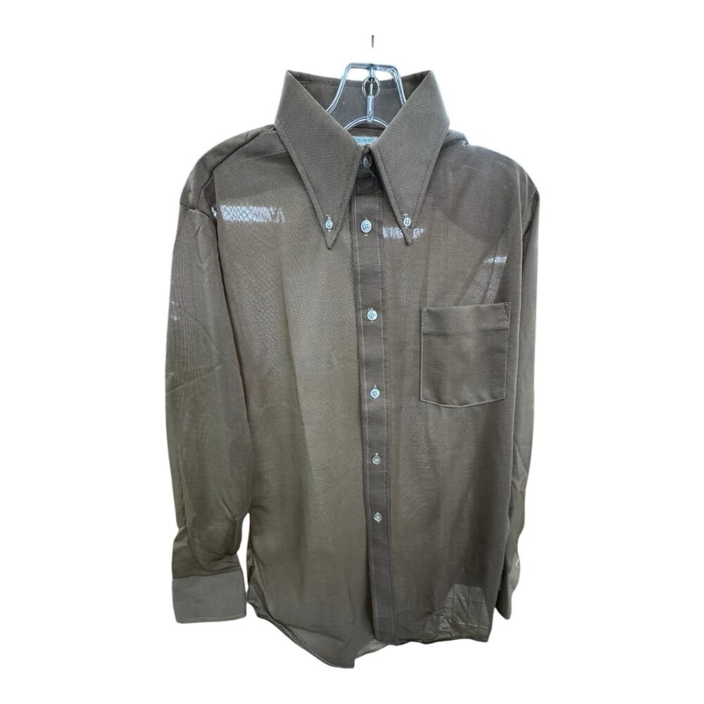 Vintage Kmart Polyester Brown Knit Dress Long Sleeve Shirt 16-33